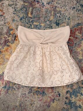 Strapless Eyelet Skirted Bandeau - Cream